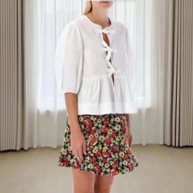 Rose | Trendige Bluse mit Leopardenmuster und Puffärmeln